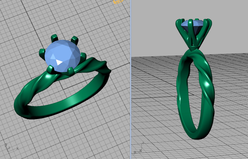 Olivia Twisted Solitaire Engagement Ring 1ct Diamond 3D model 3D print model_9