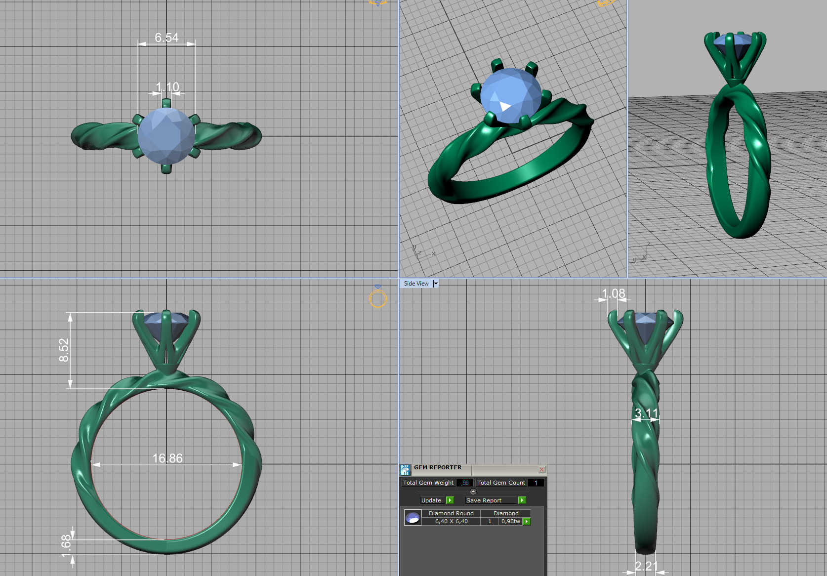 Olivia Twisted Solitaire Engagement Ring 1ct Diamond 3D model 3D print model_8