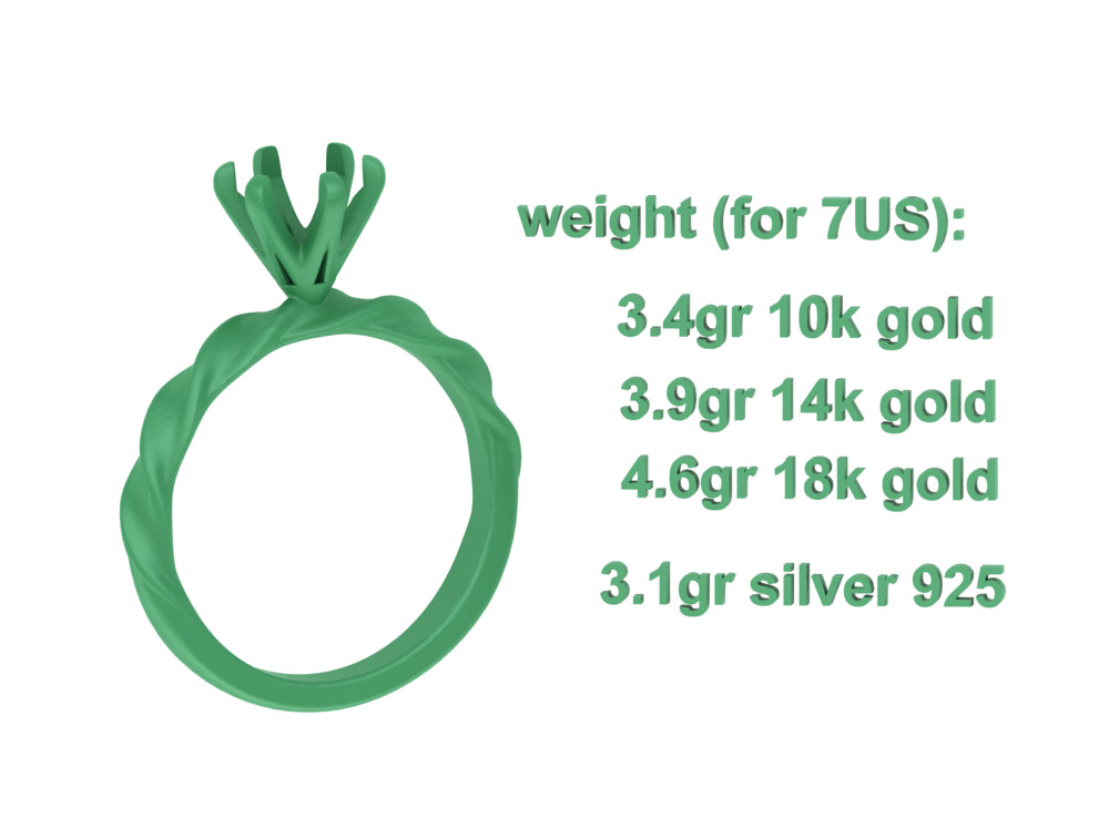 Olivia Twisted Solitaire Engagement Ring 1ct Diamond 3D model 3D print model_11