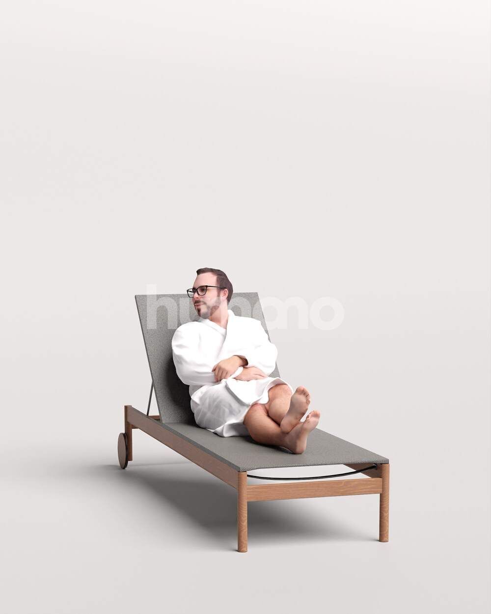 Humano Man in bathrone lying on sunbed Spa -2508-058-7659 3D model_4