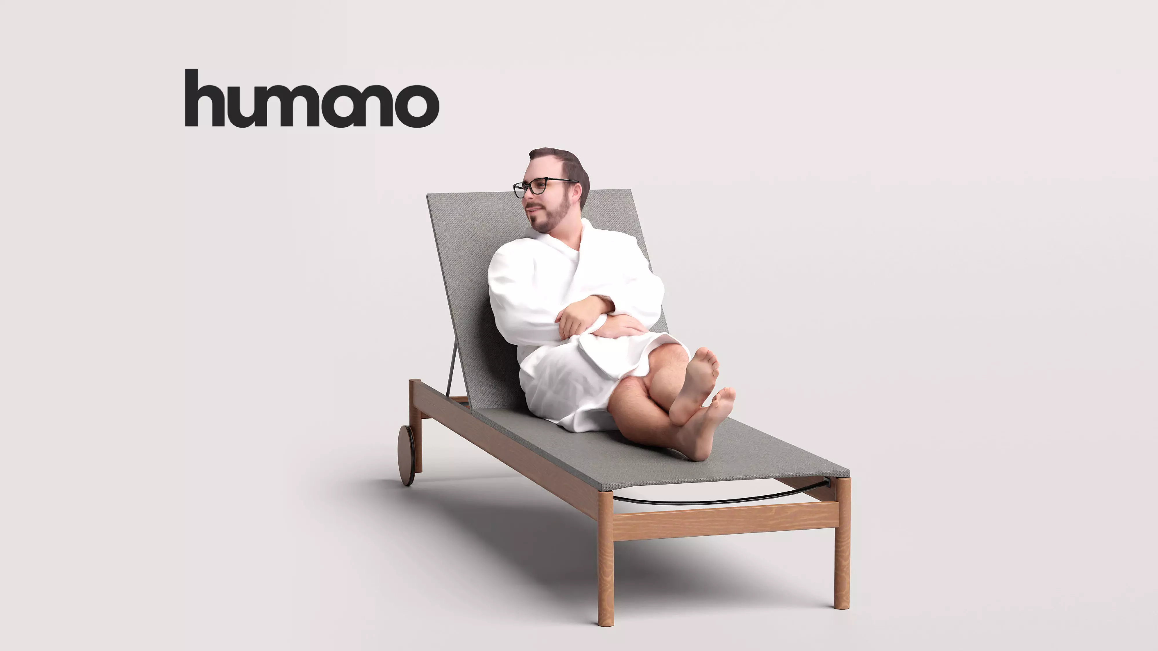 Humano Man in bathrone lying on sunbed Spa -2508-058-7659 3D model_0