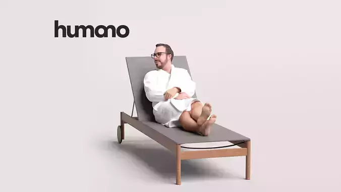 Humano Man in bathrone lying on sunbed Spa -2508-058-7659 3D model