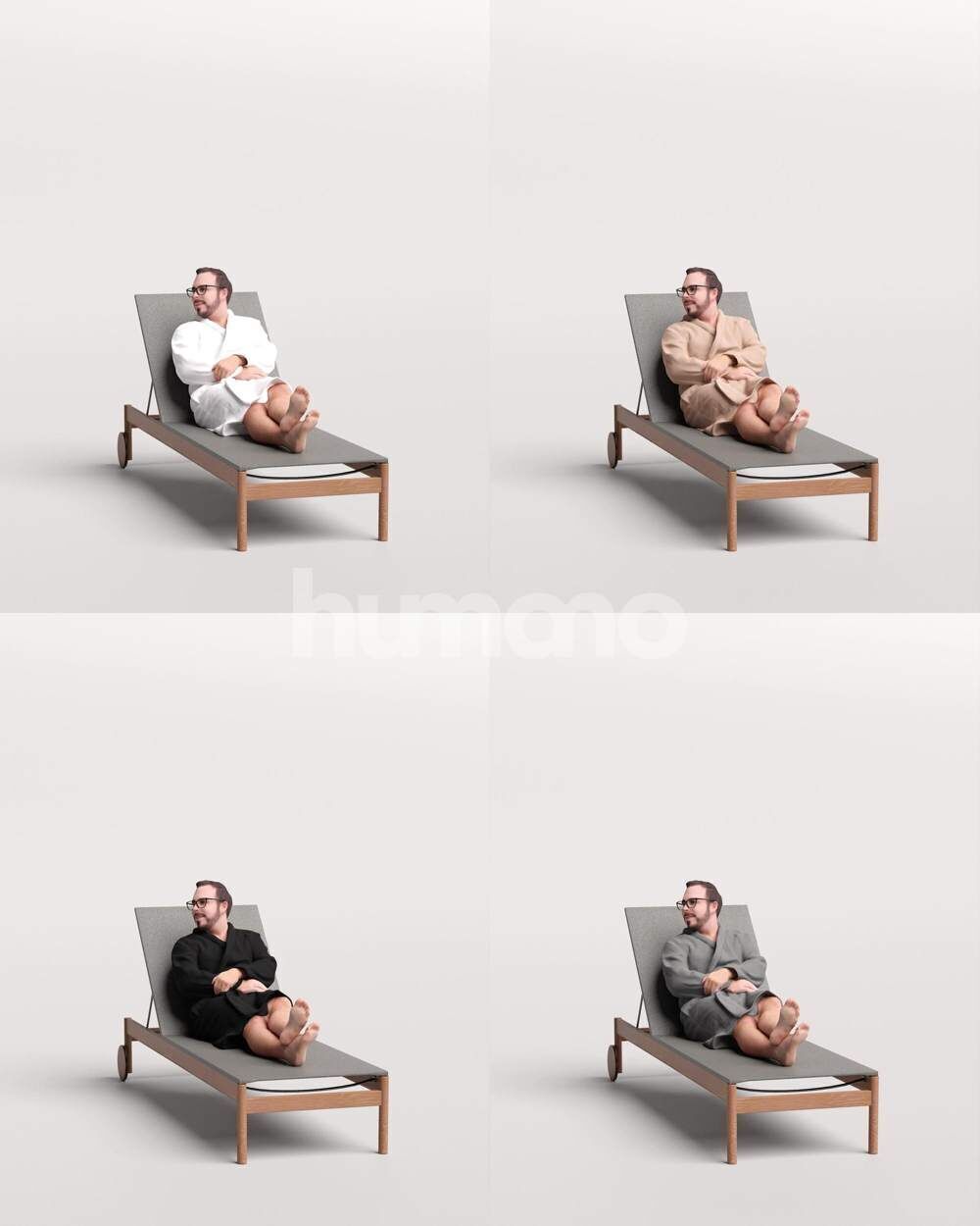 Humano Man in bathrone lying on sunbed Spa -2508-058-7659 3D model_2