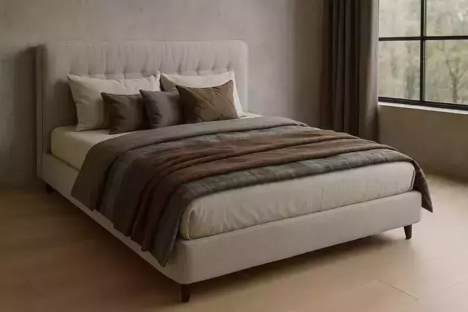 Upholstered Bed with Cushioned Headboard