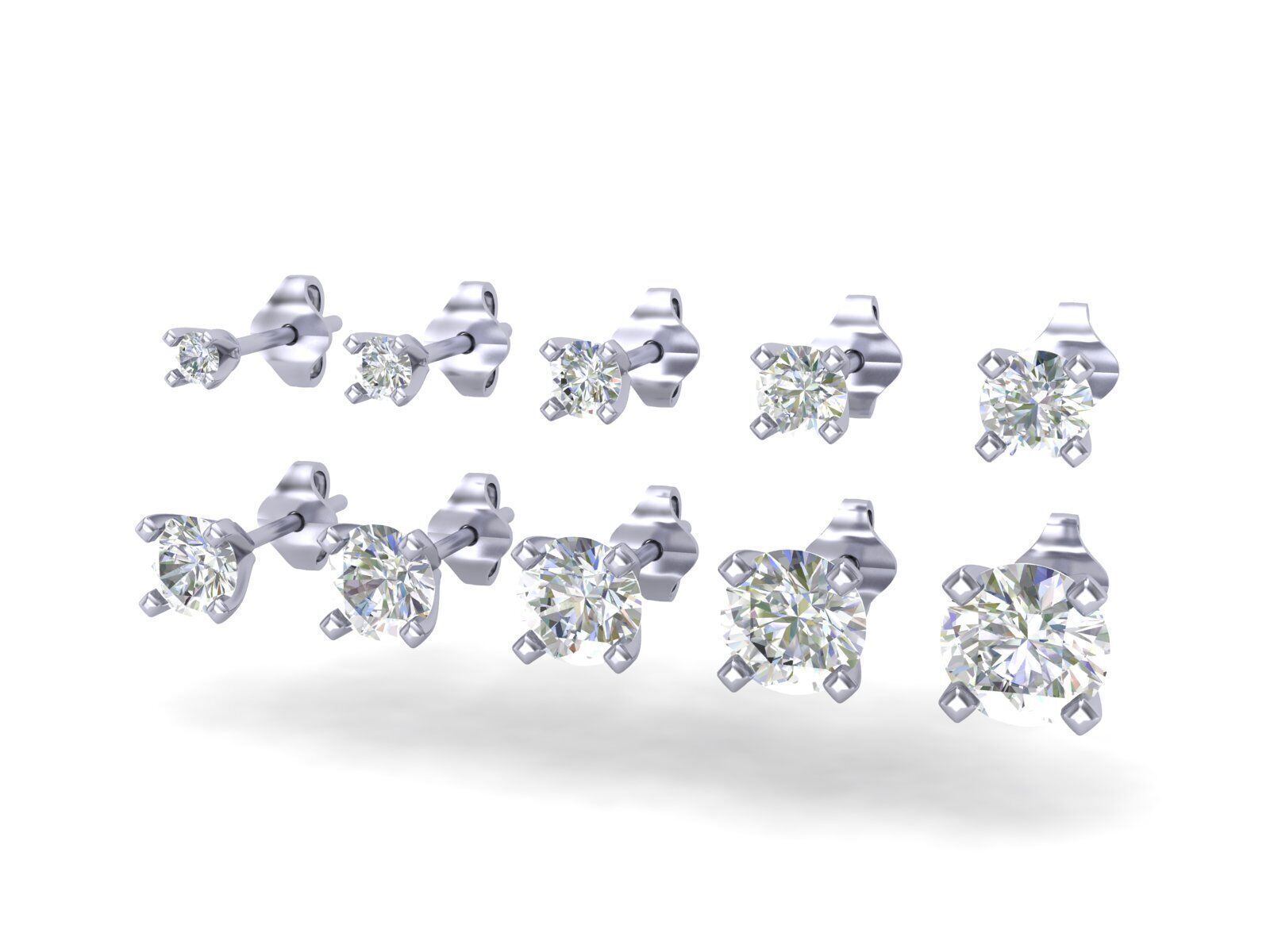Diamond Studs 10 Sizes with Shank Setting Earrings CAD  3D print model_5
