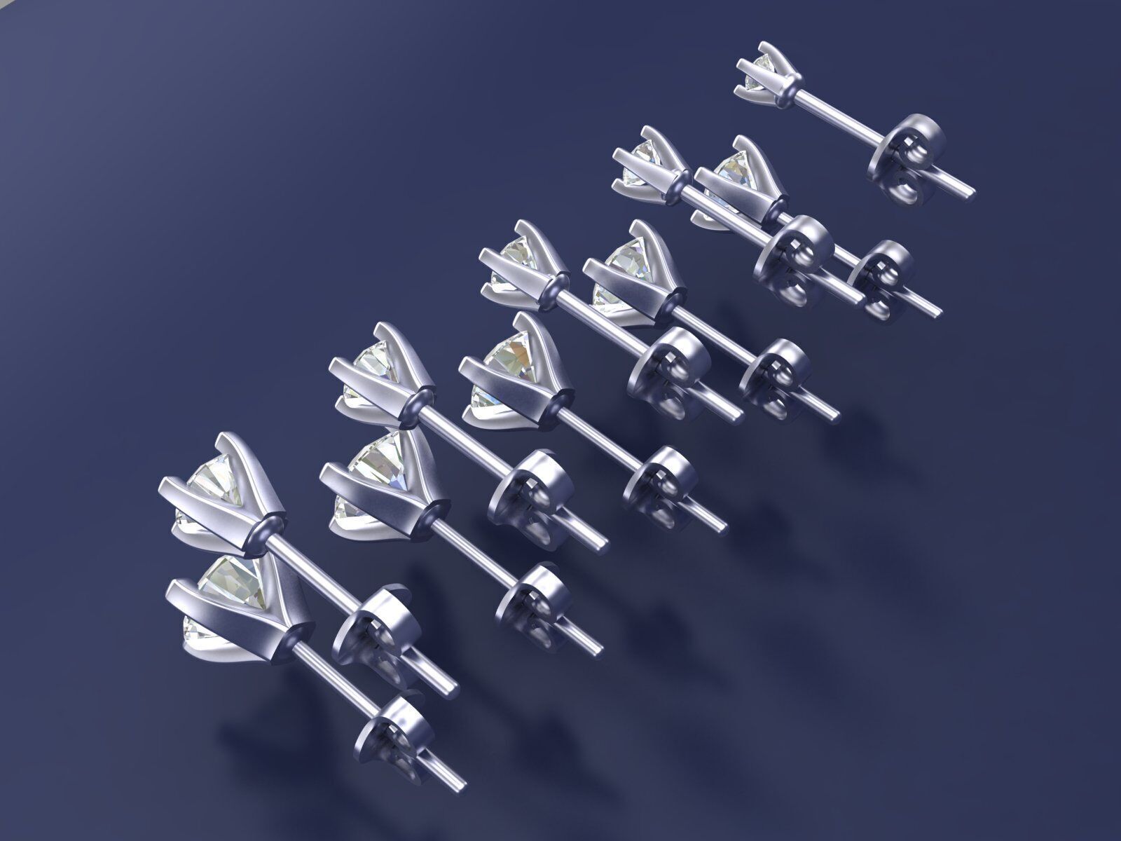 Diamond Studs 10 Sizes with Shank Setting Earrings CAD  3D print model_4