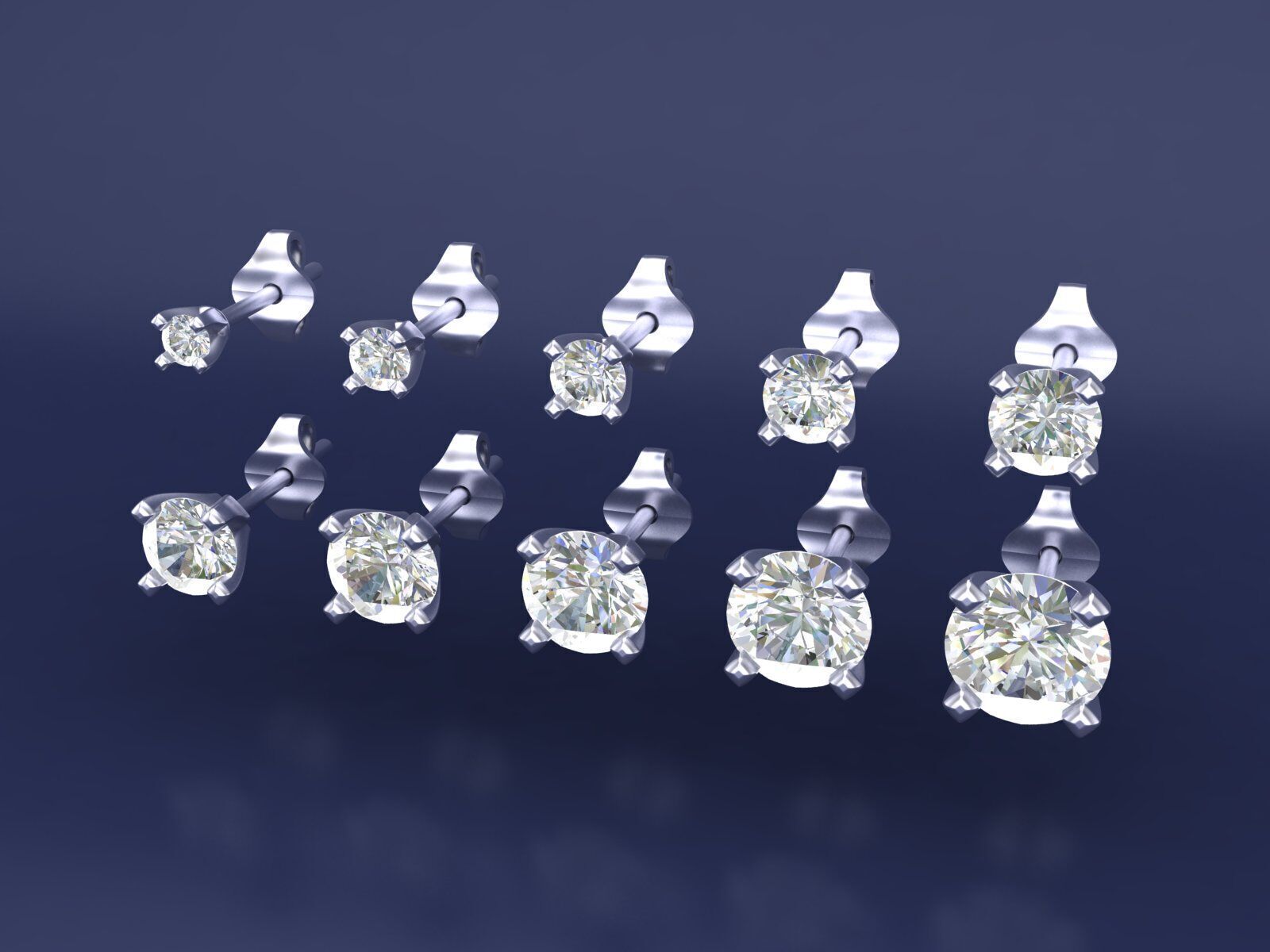 Diamond Studs 10 Sizes with Shank Setting Earrings CAD  3D print model_3