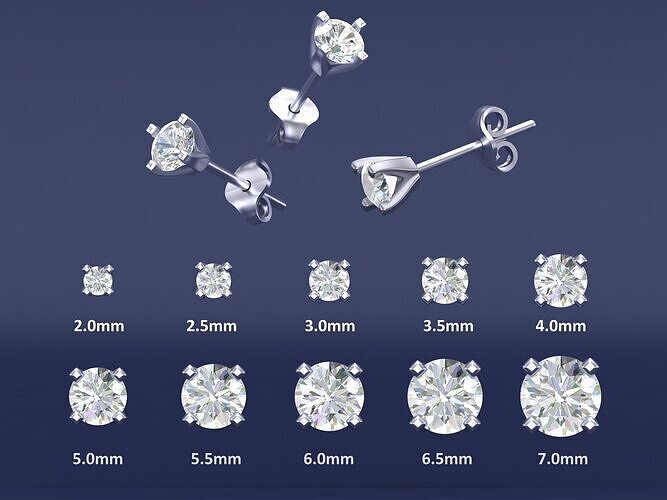Diamond Studs 10 Sizes with Shank Setting Earrings CAD  3D print model