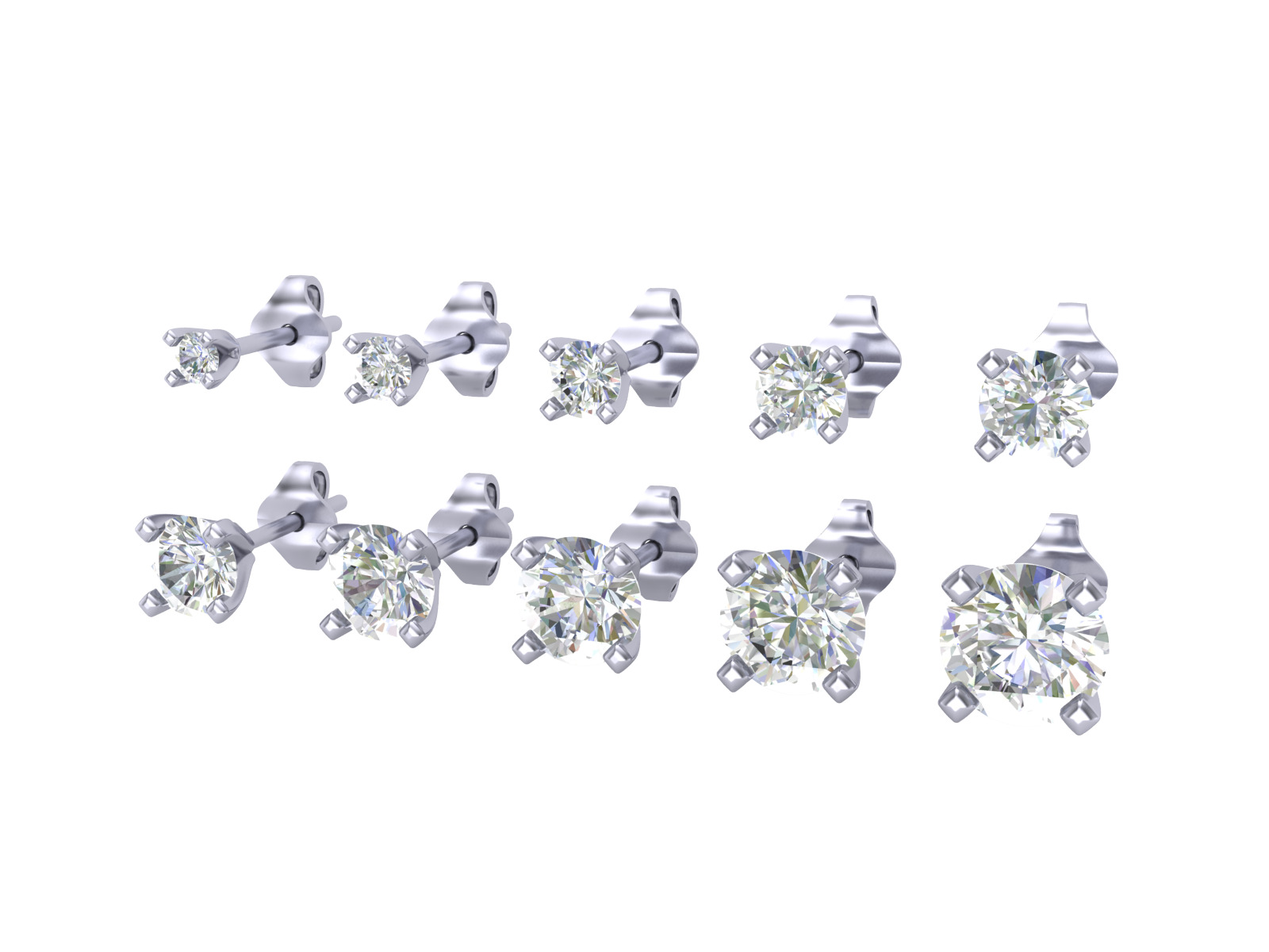 Diamond Studs 10 Sizes with Shank Setting Earrings CAD  3D print model_6