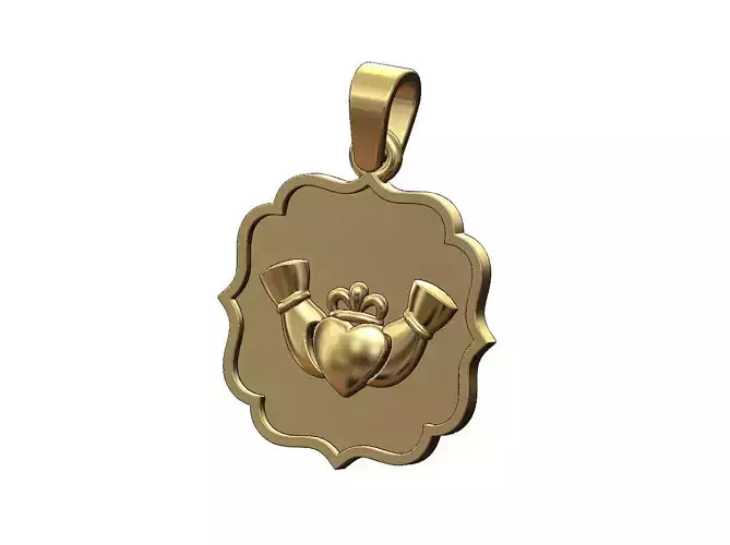 Ornamental square Claddagh heart crown pendant