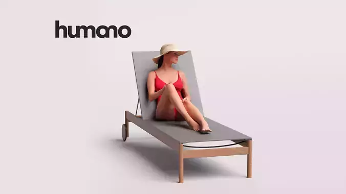 Humano Woman in swimsuit hat sitting sunbed pool-2511-050-7489