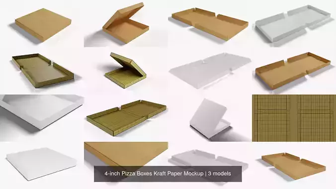 4-inch Pizza Boxes Kraft Paper Mockup