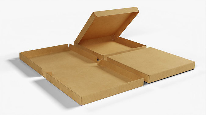 4-inch Pizza Boxes Kraft Paper Mockup 3D Model Pack 3