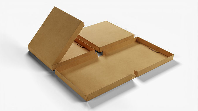 4-inch Pizza Boxes Kraft Paper Mockup 3D Model Pack 6