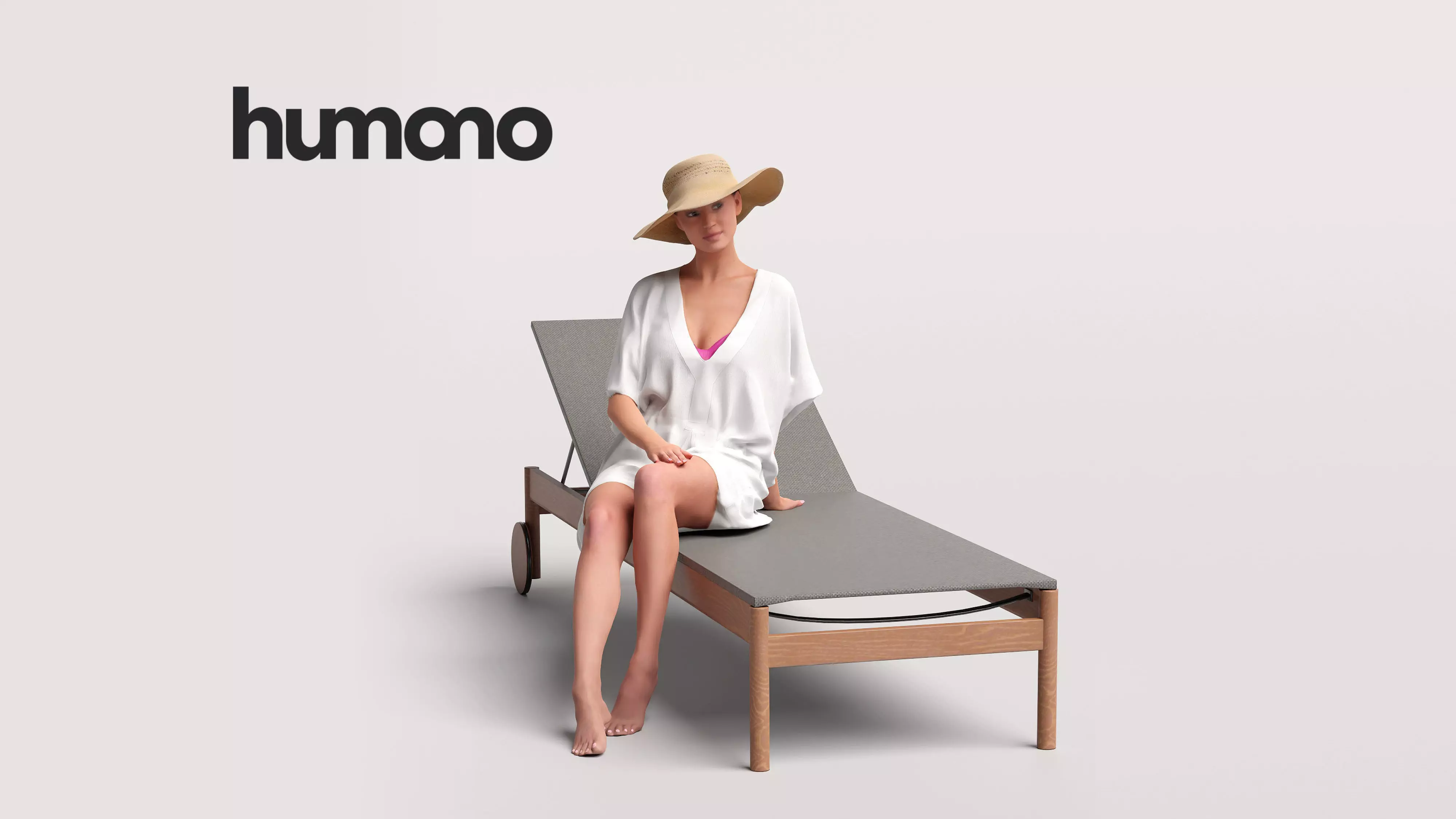 Humano Woman in tunic sitting on the sunbed -2512-050-7542 3D model