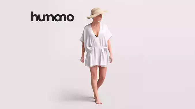 Humano Woman with hat standing on the pool -2512-032-7366 3D model