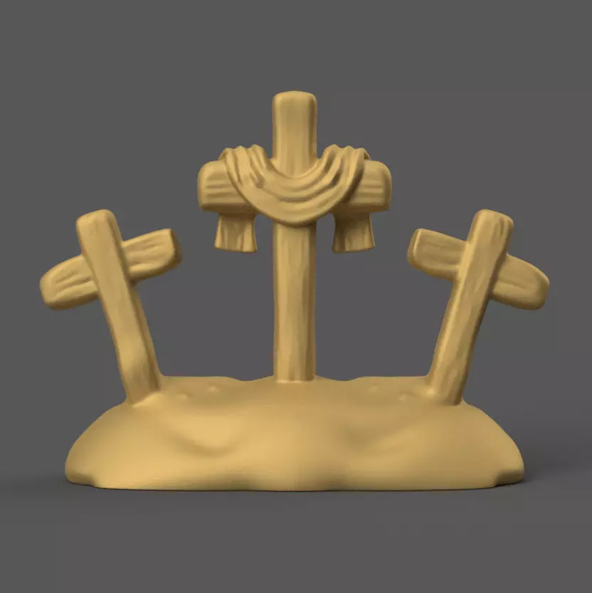 3D Three Crosses on Hill STL Easter Christian Decor 3D print model
