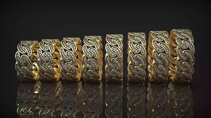 Miami Cuban Chain Link Ring with Diamonds