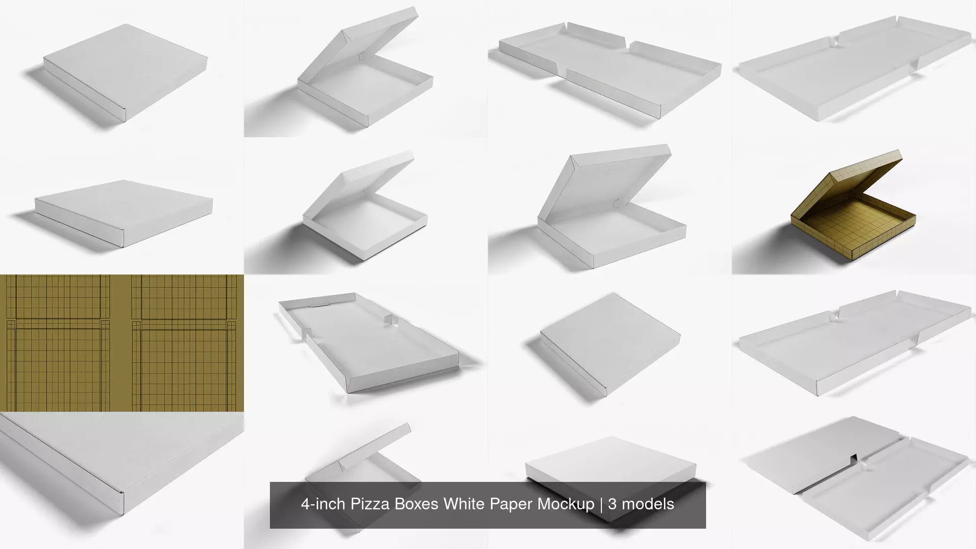 4-inch Pizza Boxes White Paper Mockup 3D Model Collection_7
