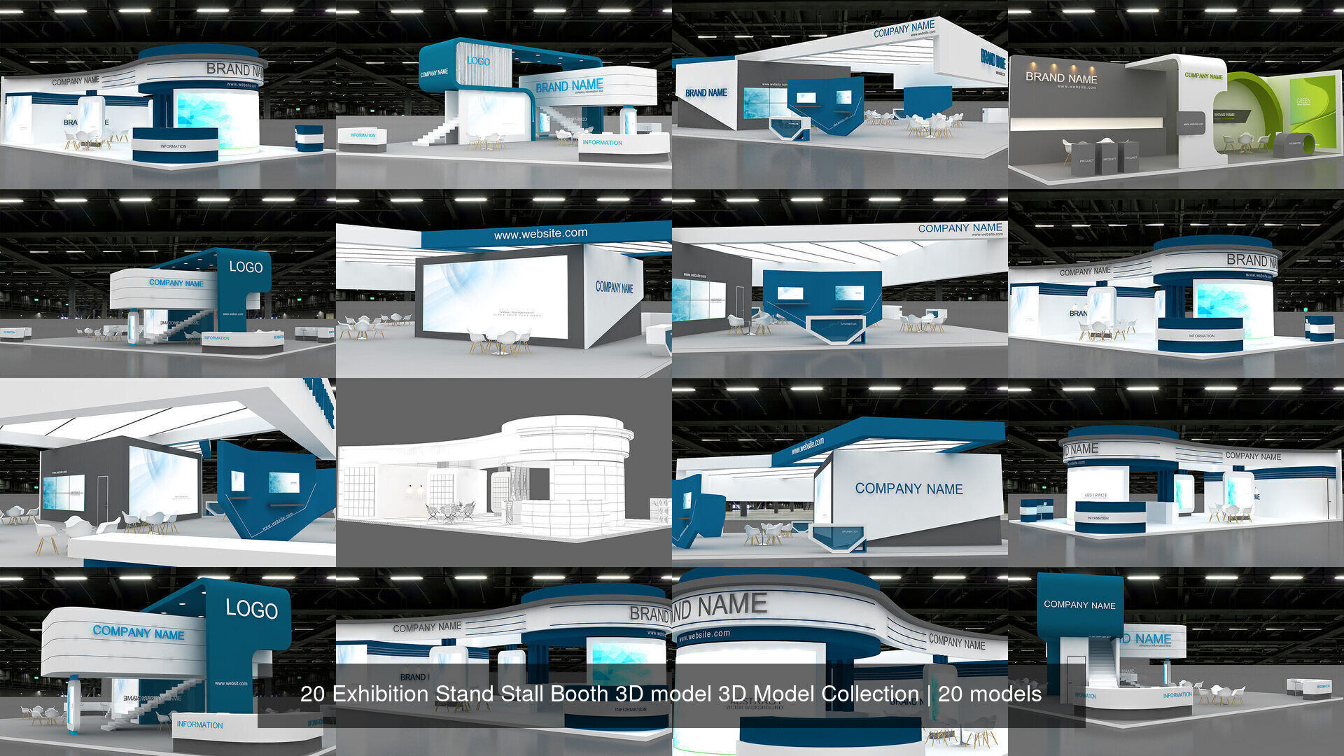2 With 20 Exhibition Stand Stall Booth 3D Model Collection _3