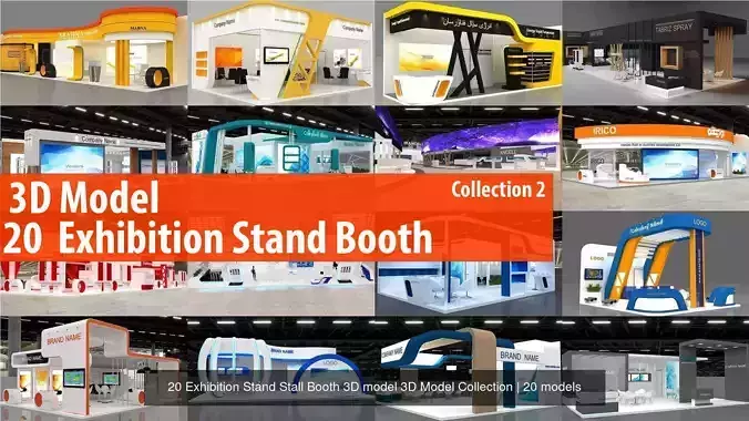 2 With 20 Exhibition Stand Stall Booth 3D Model  Collection 