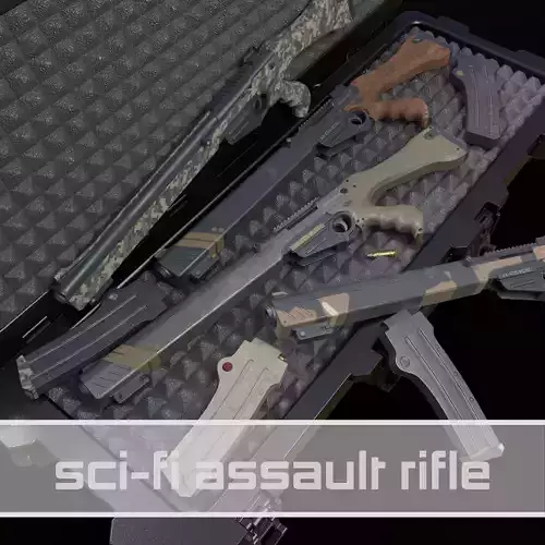 Sci-Fi Assault Rifle PBR Low-poly 3D model