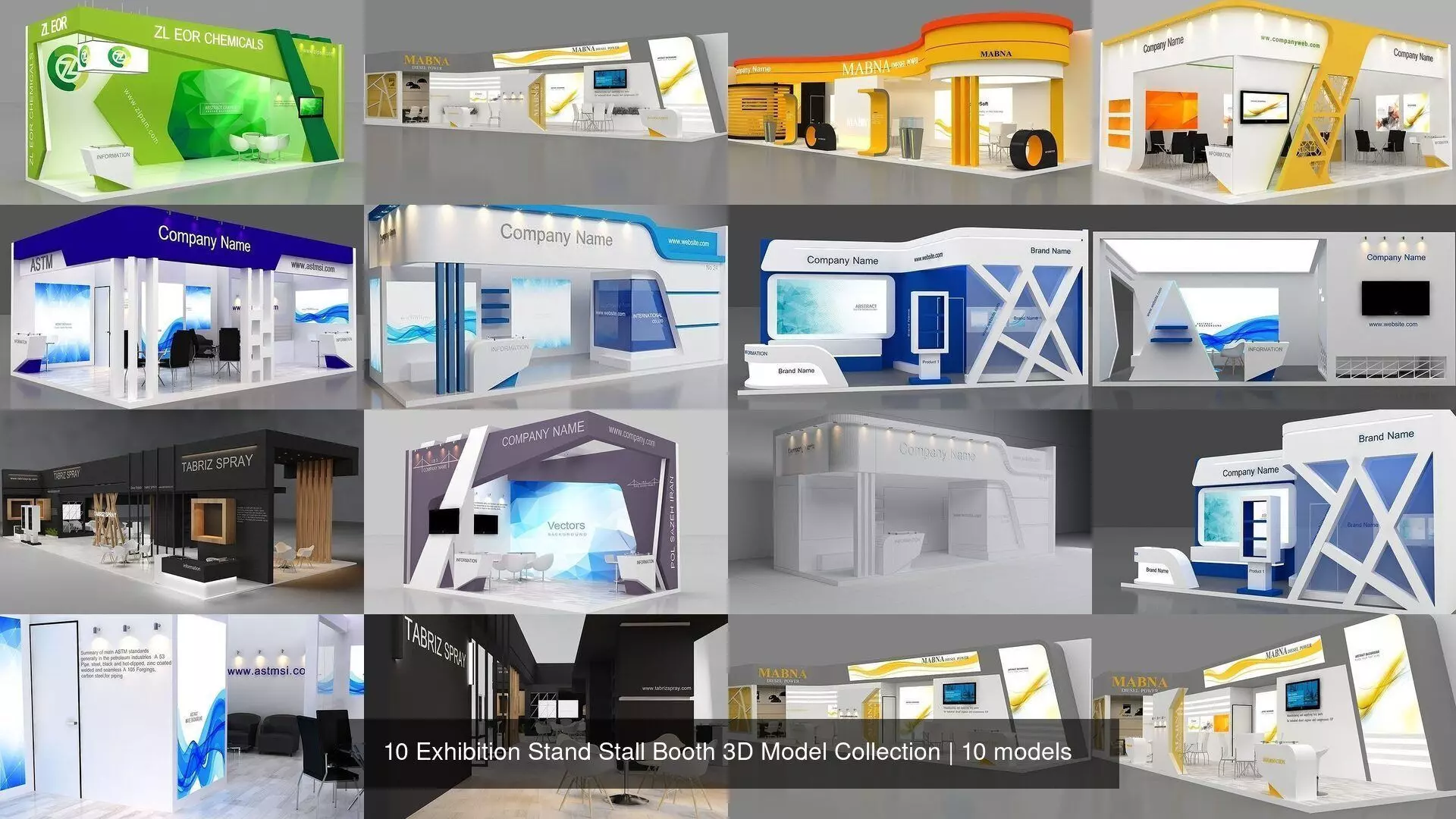 10 Exhibition Stand Stall Booth 3D Model Collection _0