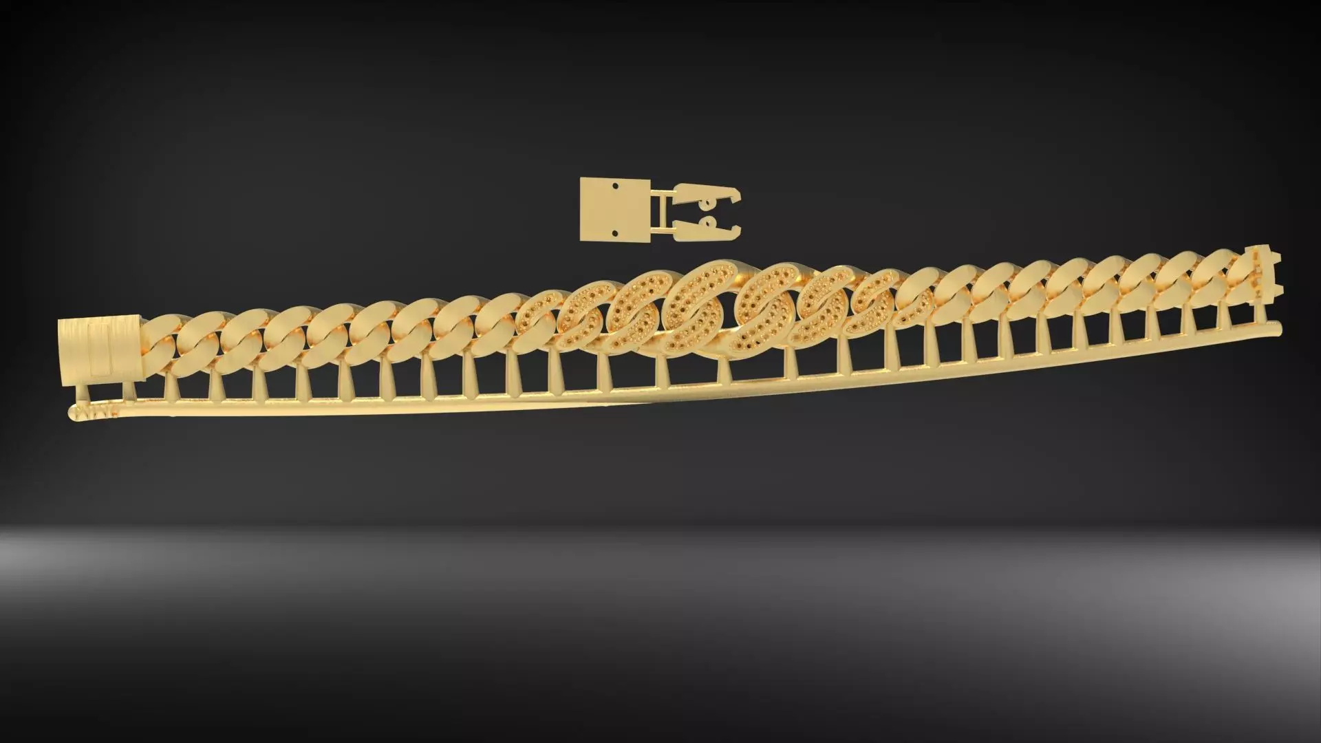 9mm Cuban Chain Link Bracelet With Stone 3D 3D print model_0