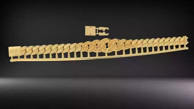 9mm Cuban Chain Link Bracelet With Stone 3D 3D print model