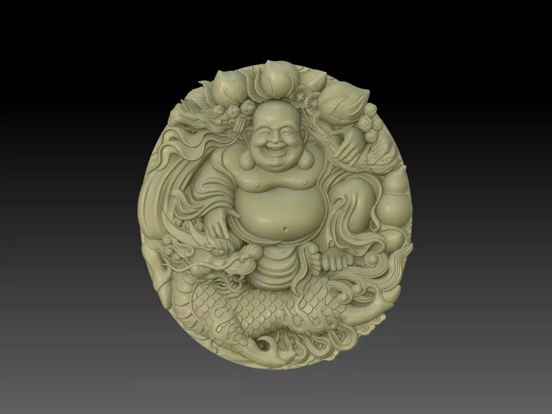 Laughing Buddha Riding Dragon pendant 3D print model