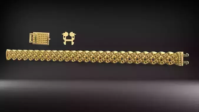 11mm Cuban Chain Link Full Stone Bracelet 3D 3D print model