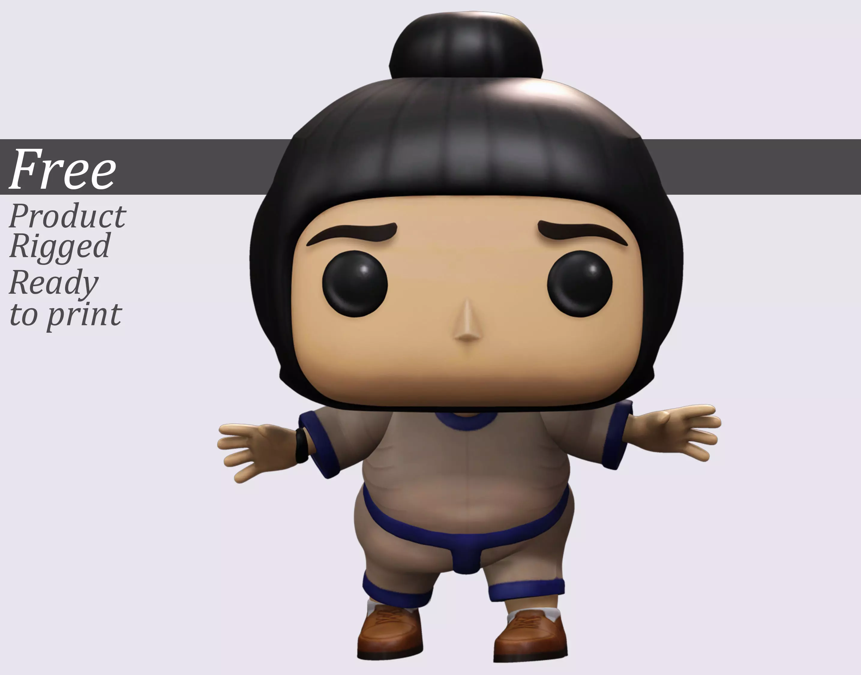 Stylized Sumo Toy Figure 3D Print Model with Pose Rig Free 3D print model