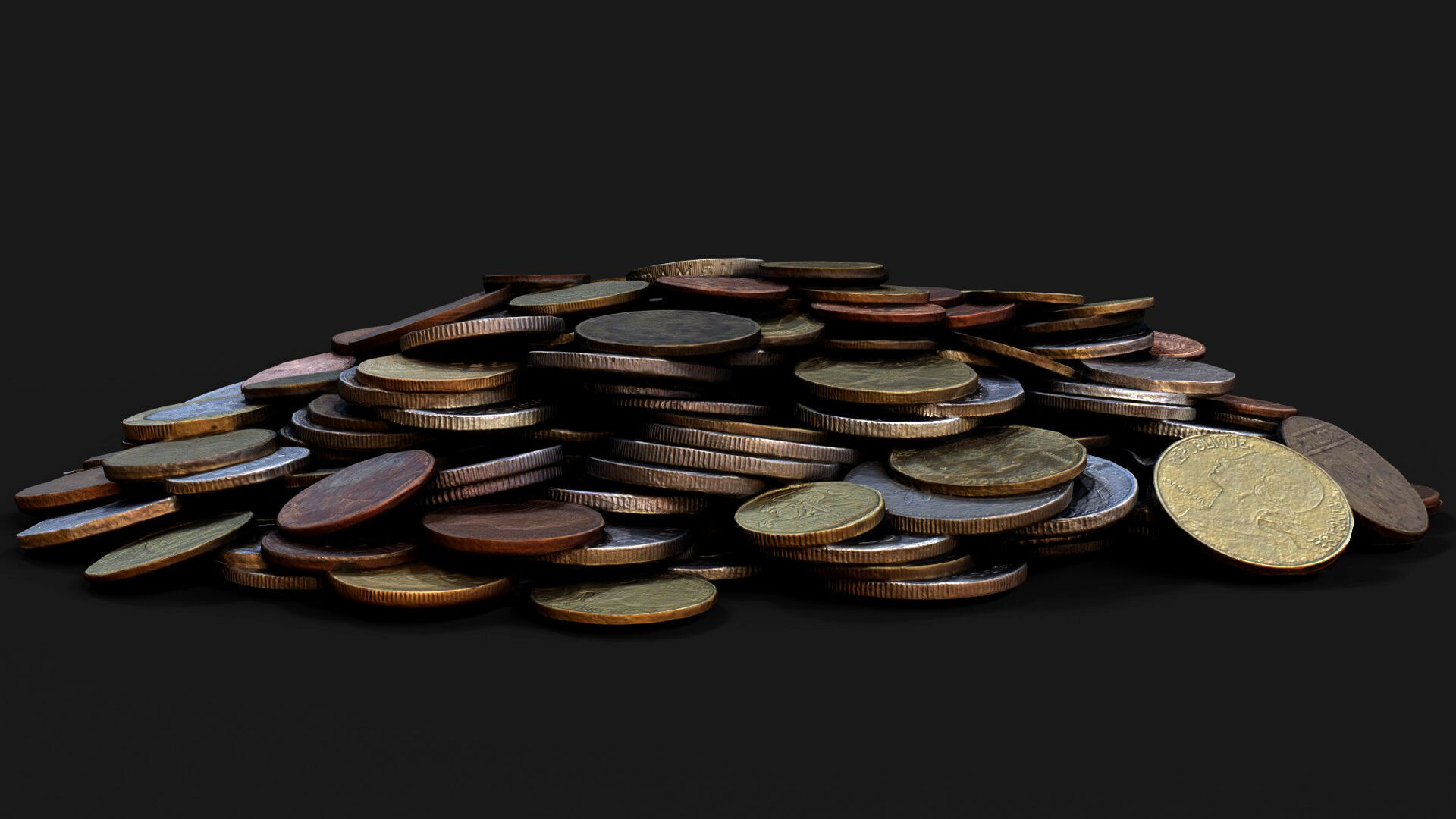 coins pile silver copper old types pt3 PBR photogrammetry Low-poly 3D model_5
