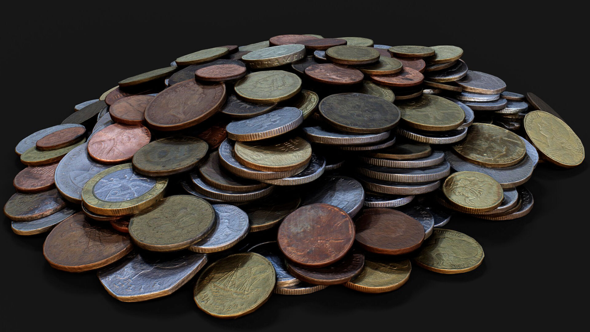 coins pile silver copper old types pt3 PBR photogrammetry Low-poly 3D model_2