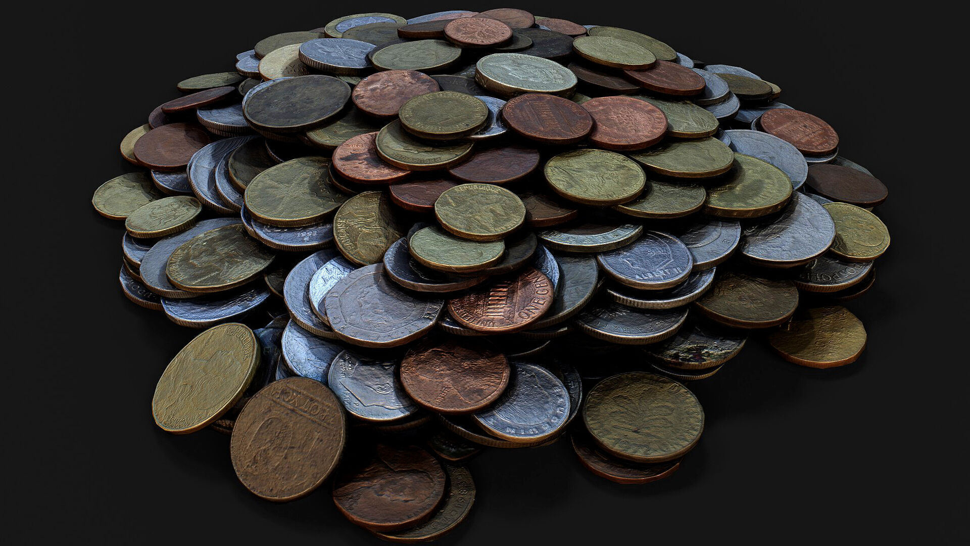 coins pile silver copper old types pt3 PBR photogrammetry Low-poly 3D model_4