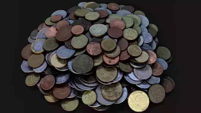 coins pile silver copper old types pt3 PBR photogrammetry