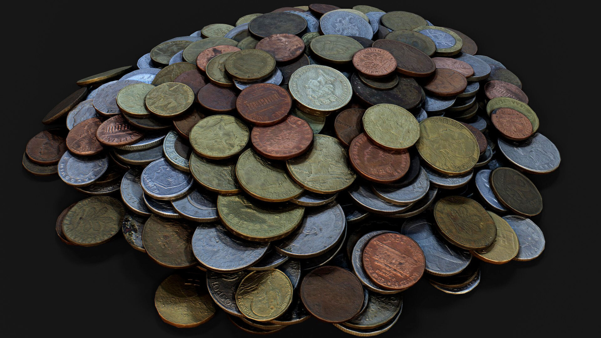 coins pile silver copper old types pt3 PBR photogrammetry Low-poly 3D model_1