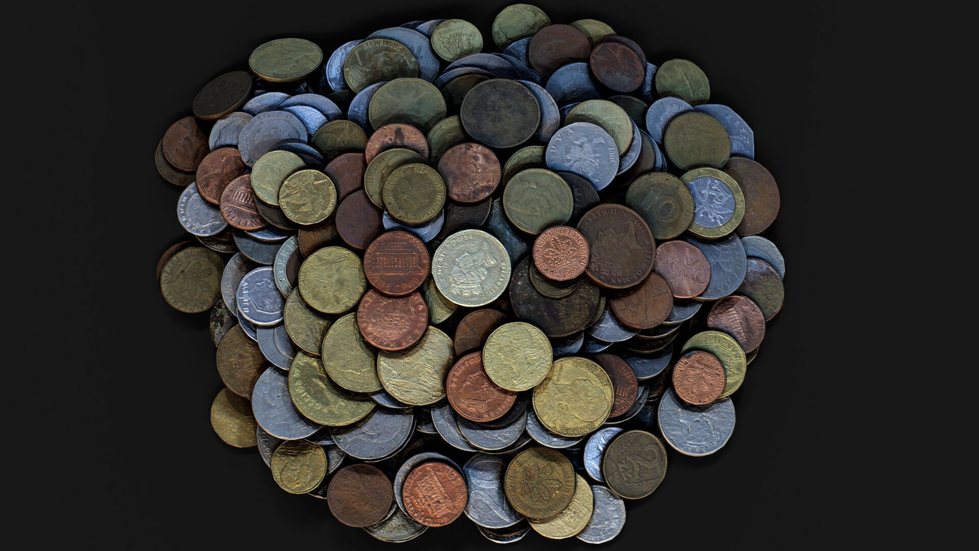 coins pile silver copper old types pt3 PBR photogrammetry Low-poly 3D model_3