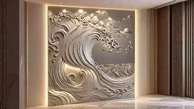 3D Wall Panel mural decor set relief stl 06