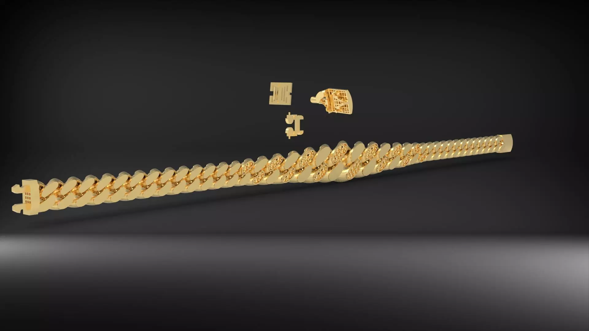 7mm Cuban Link Bracelet Stone Design 3D 3D print model_0