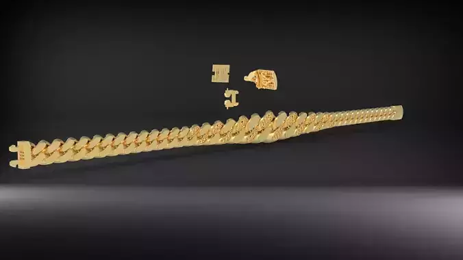 7mm Cuban Link Bracelet Stone Design 3D 3D print model