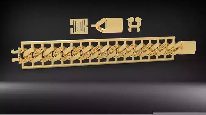 15mm Cuban Chain Link Bracelet Stone 3D