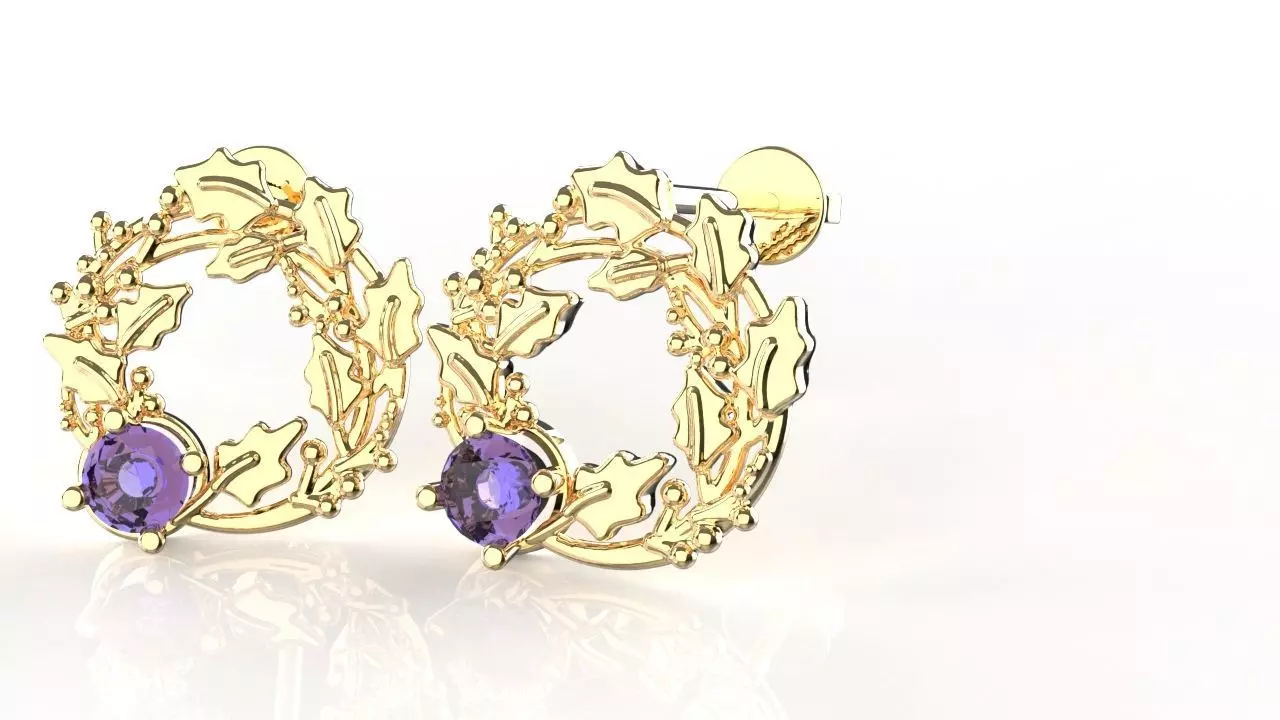 Birthflower Circle Stud Earring December 3D print model