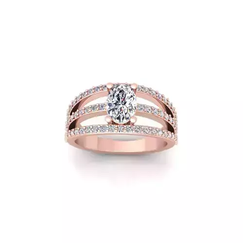 Ovel Three Row Diamond Ring 3d Model and Render 