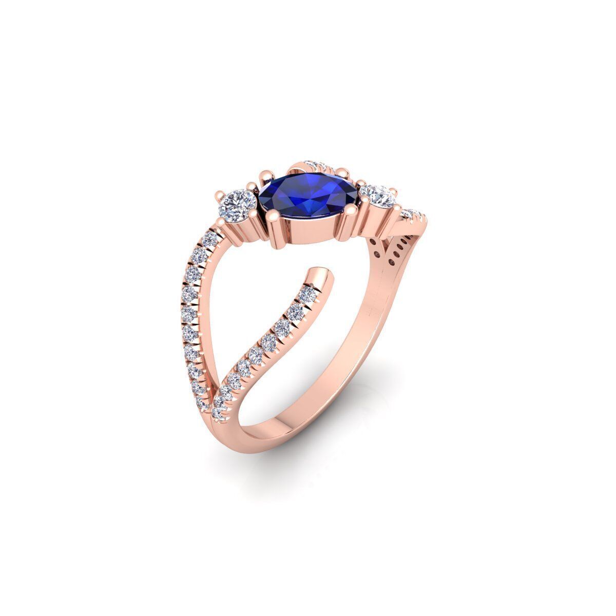 Open Ovel Diamond Ring 3d Model and Render 3D print model_7