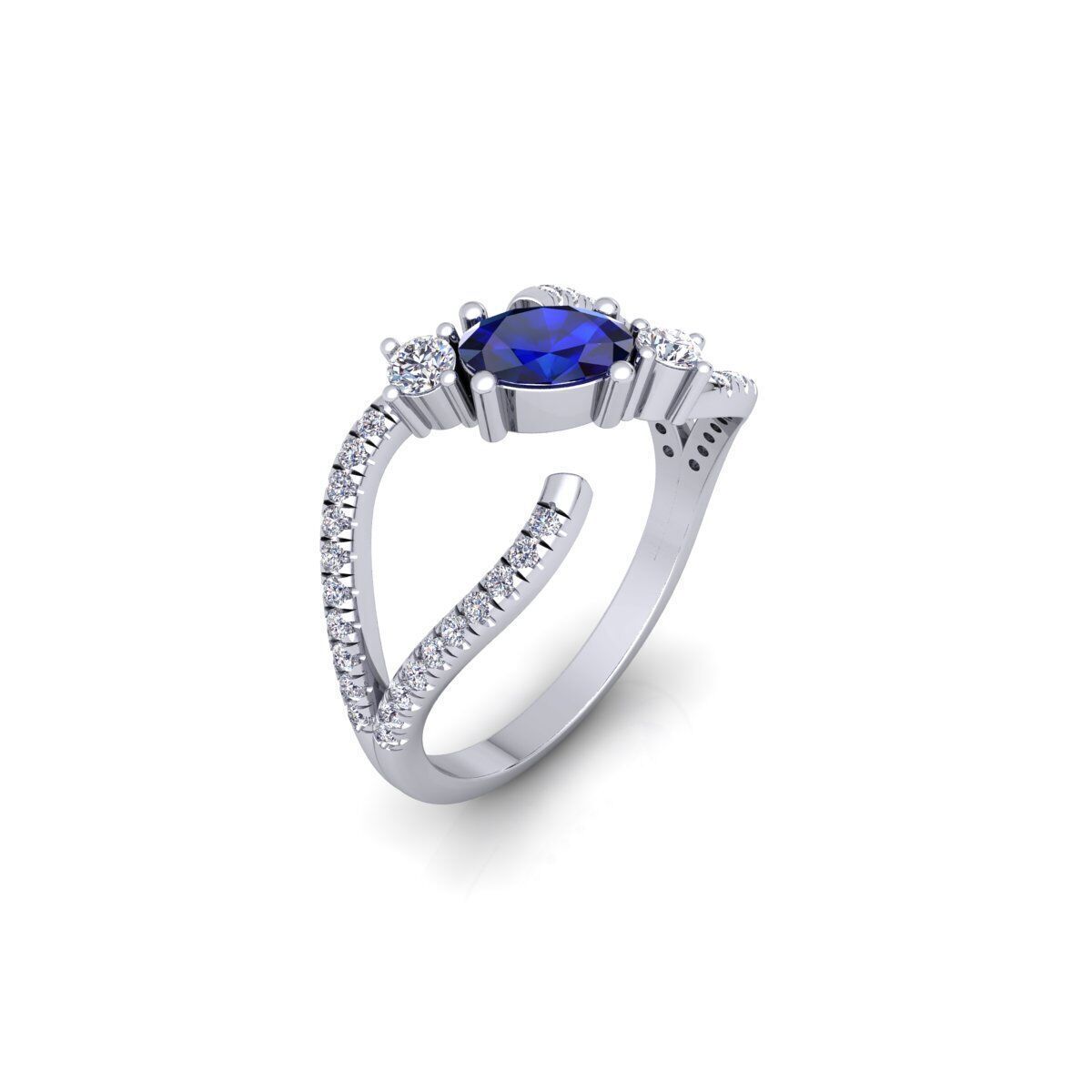 Open Ovel Diamond Ring 3d Model and Render 3D print model_8