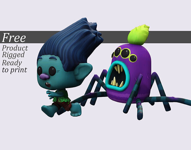 Chibi Troll Monster Scene Funko Style Printable STL Free 3D print model