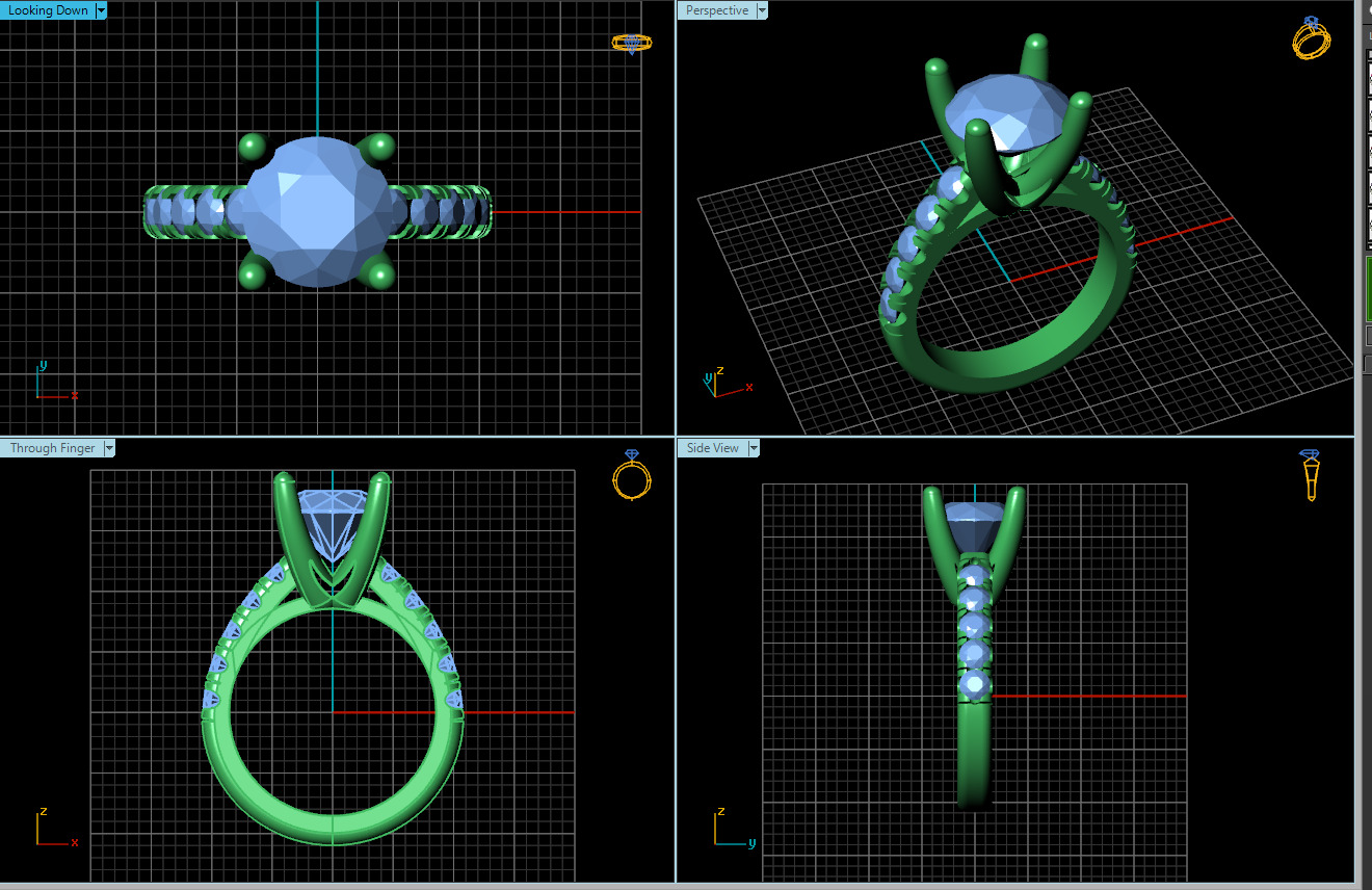 Round Center Stone Ring with Diamond Accented Shank 3D print model_2