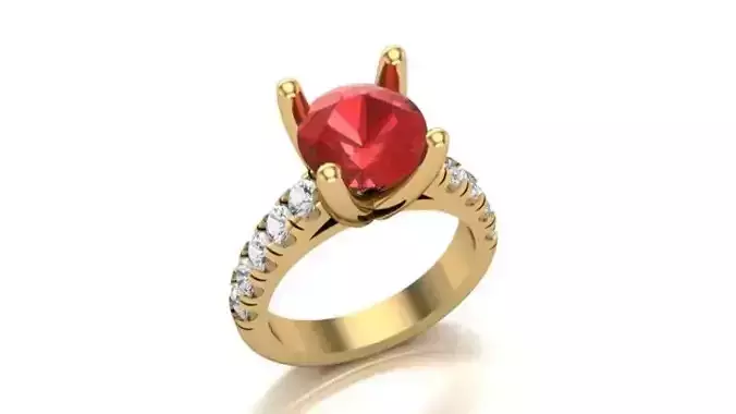 Round Center Stone Ring with Diamond Accented Shank