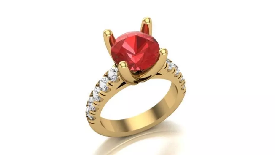 Round Center Stone Ring with Diamond Accented Shank 3D print model_0